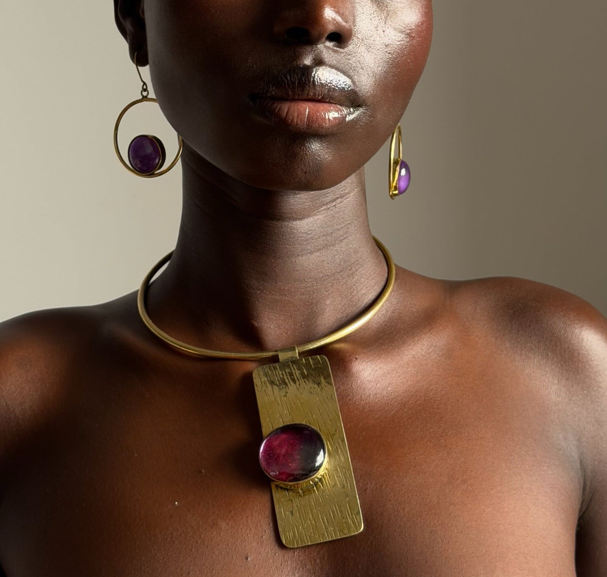 Garnet Glass Neck Cuff